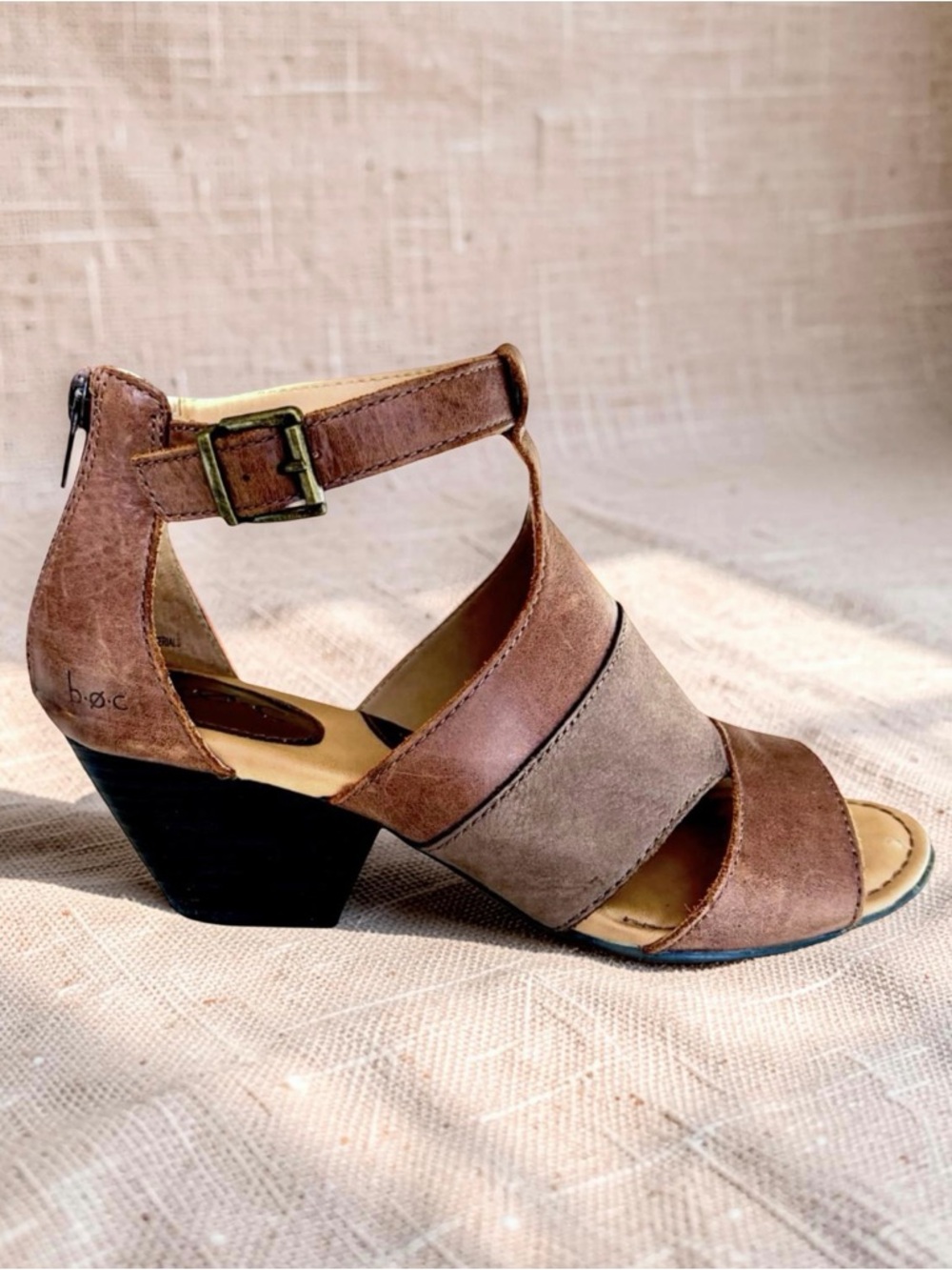 b.o.c Brown Leather Strappy Heel Sandals
